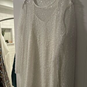 White Sequin Dress with White Slip for Bridal Shower or Bachlorette